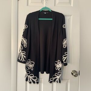 Chico's Black Cardigan with White Embroidery